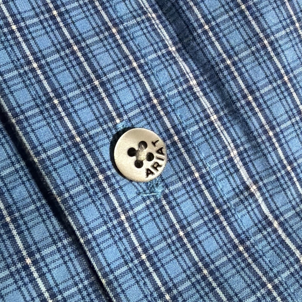 Ariat Pro Series Men's Button Down Shirt M Blue Plaid Long Sleeve Pocket - Picture 9 of 12
